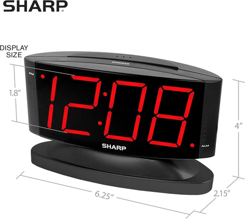 Sharp Home LED Digital Alarm Clock – Swivel Base - Outlet Powered, Simple Operation, Alarm, Snooze, Brightness Dimmer, Big Green Digit Display, (M...