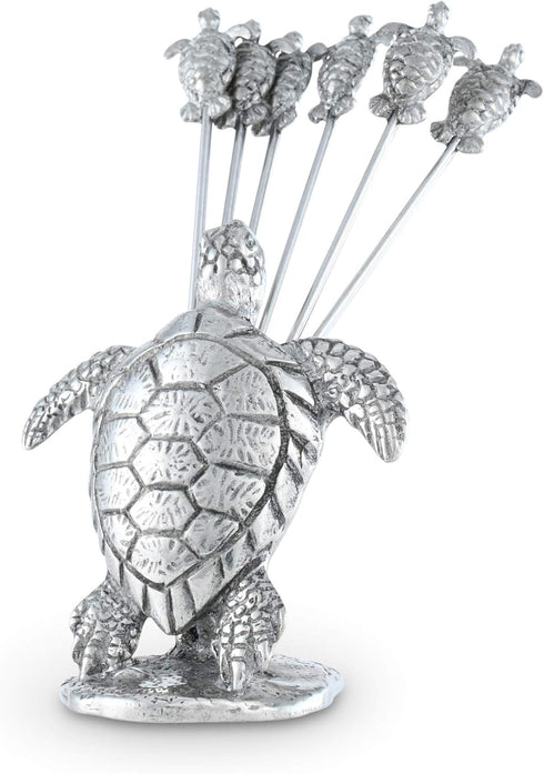 Vagabond House Pewter Sea Turtle Cheese Martini Olive Cocktail Stainless Steel Pick Set Skewer Fruit Toothpicks (6 picks in set) 4 inch Tall...