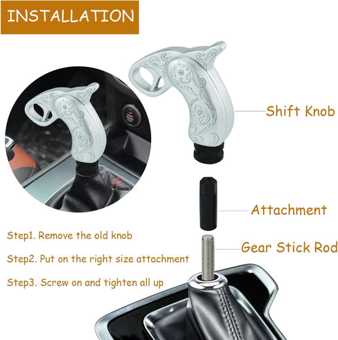 Grip Handle Shifter Handle Knob Heavy Resin Car Gear Shifter Lever Stick for Most Manual Automotive Vehicles (Silver)...