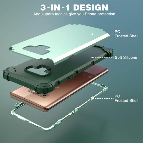 IDweel for Galaxy Note 9 Case, 3 in 1 Shockproof Slim Hybrid Heavy Duty Protection Hard PC Cover Soft Silicone Rugged Bumper Full Body Case, Mint...