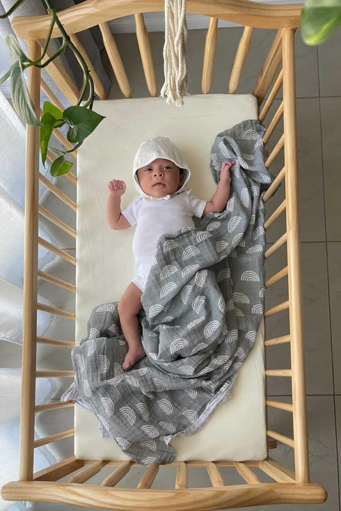 Miaoberry 100% Organic Cotton Muslin Blanket| Sage Green Rainbow Baby Swaddle Set| Newborn Boy Girl Unisex Neutral| Boho Vintage Monthly Picture B...