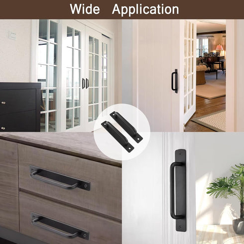2 Pack Barn Door Handles Sliding Door Handle 5" Hole Center Barn Door Handles Black Cabinet Handles Door Pull Handle Zinc Alloy Door Pulls with Pl...