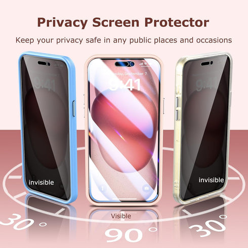 iPhone 15 Pro Case Titan with Fixed Camera Lens Cover Protector 1X Privacy Screen Protector Tempered Glass Silicone Shockproof Slim Case Grey for ...