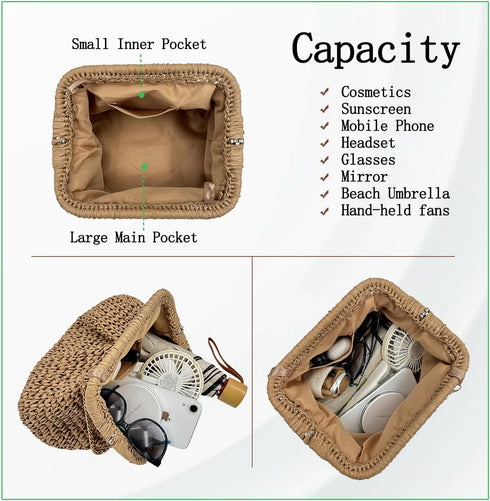Straw Clutch Purses for Women, Dumpling Woven Crossbody Bag, Summer Straw Handbags Beach Purse...