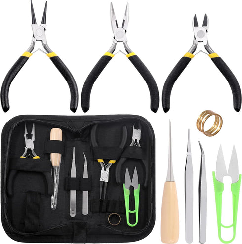 Tanstic 9Pcs Jewelry Making Tools Kit, Includes Chain Nose Pliers, Round Nose Pliers, Wire Cutter, Straight & Bent Tweezers, Jump Ring Opening Too...