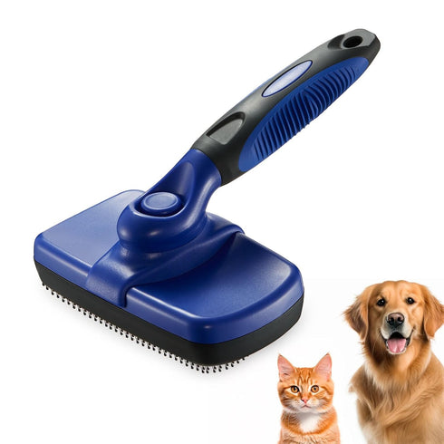 Self-Cleaning Slicker Brush Dog Grooming Brush Shedding and Grooming Tool for Pets Removes Loose Hair Cat Hair Brush for Shedding (Large, Blue)...