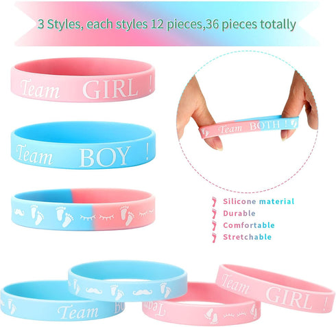 30 Pieces Gender Reveal Bracelets, Team Boy Silicone Wristbands Team Girl Gender Reveal Party Bracelets Team Both Rubber Wristband for Baby Shower...