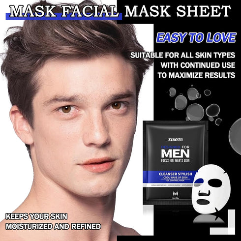 5PCS Men's Oil Control Face Mask Skincare Set,Refreshing Sheet Mask Set,Oil Control Facial Masks for Men,Moisturizing Face Mask Skin Care Set...