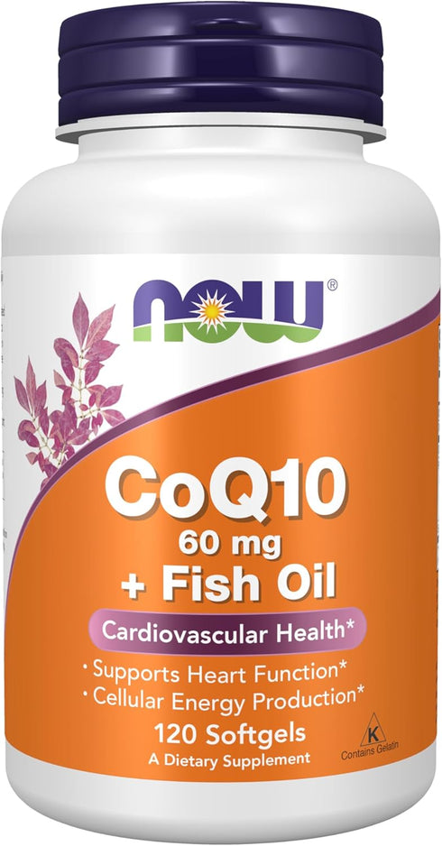 NOW Supplements, CoQ10 60 mg with Omega 3 Fish Oil, Cardiovascular Health*, 120 Softgels...