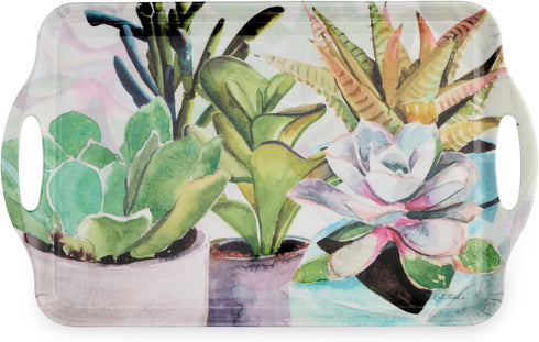 Pimpernel Succulents Large Handled Tray - 18.9" x 11.6" Melamine Serveware with Botanical Design - Dishwasher-Safe Decorative Breakfast & Coffee T...