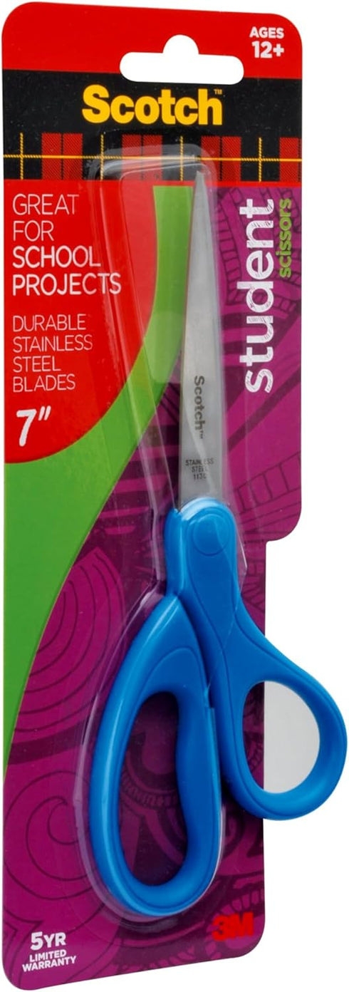 Scotch 7-Inch Student Scissors, Blue, Green, and Purple, Colors Vary, 6-Pack...