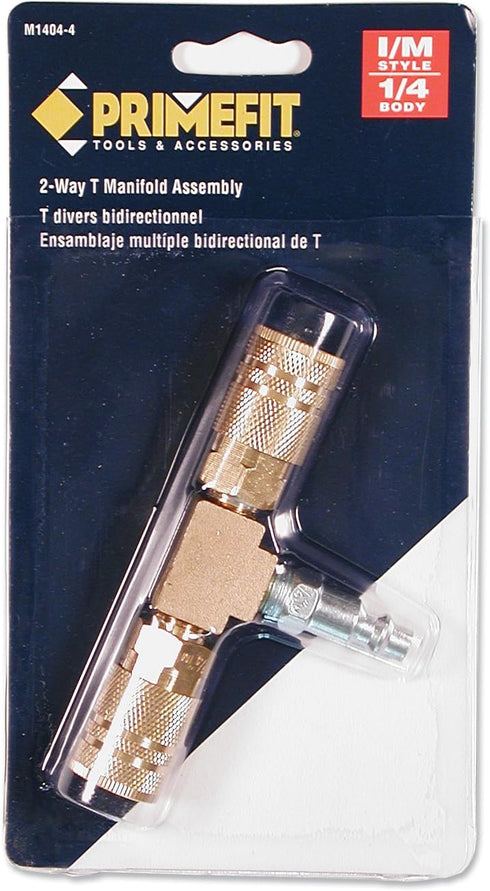 Primefit M1404-4 2-Way T-Style Air Manifold with Industrial 6-Ball Brass Couplers, 1/4"...