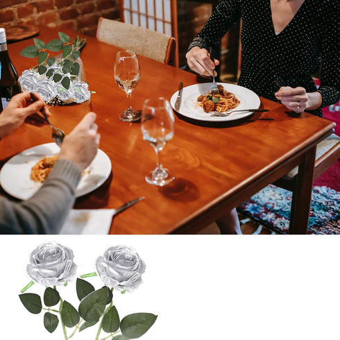JUSTOYOU 10Pcs Artificial Roses Flowers, Realistic Blossom Roses, Real Touch Silk Rose, Single Fake Flower Long Stem Bouquets for Home Wedding Par...