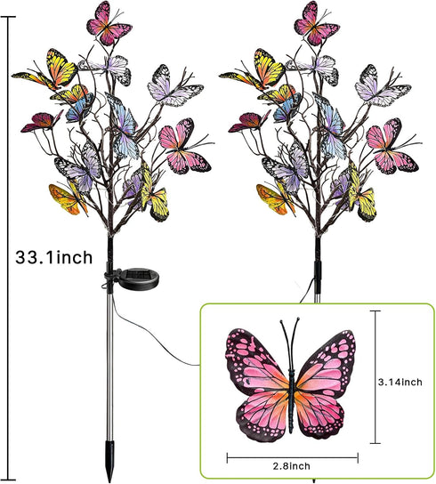 Solar Garden Lights, Outdoor 2 Pack Butterfly Solar Lights Waterproof Stake Decorative LED Light, Solar Powered Light Garden Decor for Outside Pat...