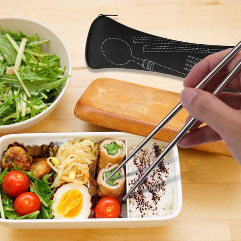 3 Pack Reusable Flatware Sets Knife, Fork, Spoon, Chopsticks, 12Pcs Portable Travel Stainless Steel Tableware Dinnerware with Carrying Case...