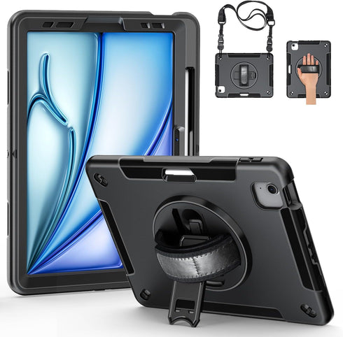 Protective Case for iPad Air 6th Generation 11-inch M2 2024, A2902/A2903/A2904 Case, iPad Air 5th 2022/Air 4th Gen Case 10.9 Inch with Kickstand/H...