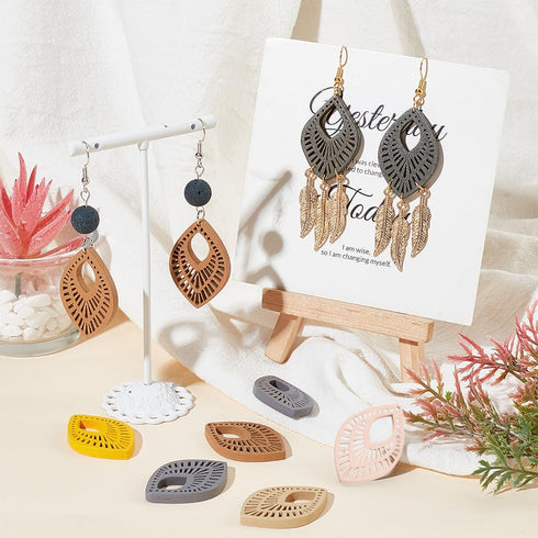 PandaHall 228Pcs Wooden Earrings Pendants, Leaf Dangle Charm Earring Making DIY Kit Embellishments Hanging Ornaments Earrings Pendants Charms with...