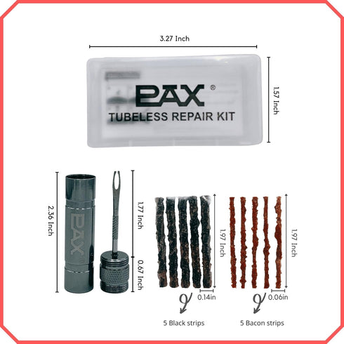 PAX 12 Pcs Tubeless Bike Tire Repair Kit, includes Storage Canister, Plugger Tool, Plugs-5 Bacon, and 5 Black Strips. Fix a Puncture or Flat, Fast...
