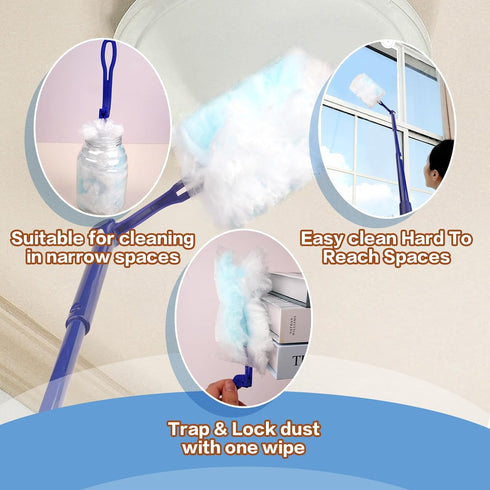 180° Dusters Multi Surface Duster Refills Kit Extender Handle (1 Long Handle to + 1 Short Handle + 15 Duster Refill)...