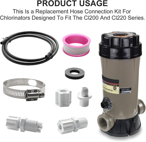 CL200 Offline Chlorinator Hose Swimming Pool Tubing Connection Kit with Saddle Connectors Clamps and Check Valve Control Valve Fits for CLX220PAK,...