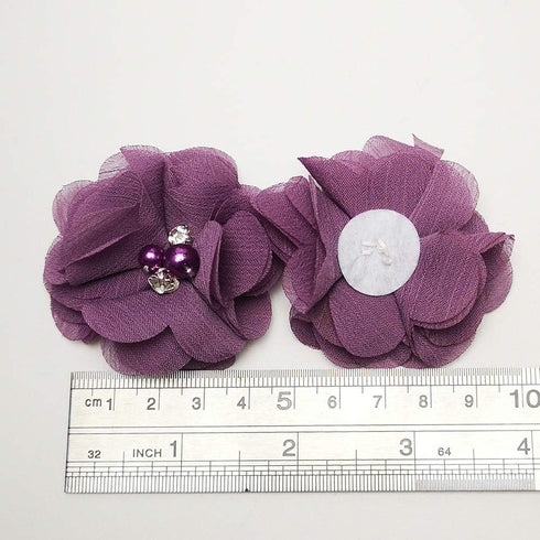 Chenkou Craft Pack of 12pcs Chiffon Flowers Ribbon Bows W/Beads 2-3/8" (60mm) Appliques Wedding Decor Bulk Lots (Mauve)...