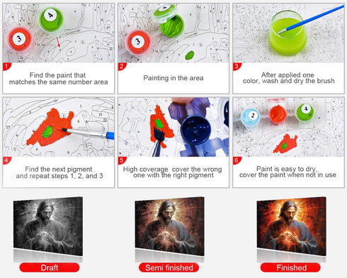 Jesus Paint by Numbers Kit for Adults, Jesus God DIY Paint by Numbers, Oil Paint by Numbers Kit for Beginners, Sacred Heart of the Lord Painting A...