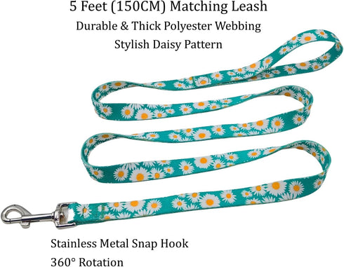 Dog Collar and Leash Set, Cute Daisy Pattern, Polyester Material, 5ft Leash, for Puppy Dogs.(Extra Small,Green Daisy)...
