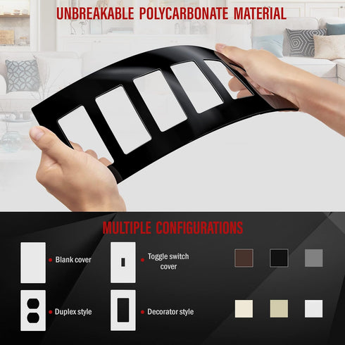 ENERLITES Screwless Decorator Wall Plate Child Safe Outlet Covers, Size 6-Gang 4.68" H x 12.00” L, Unbreakable Polycarbonate Thermoplastic, SI8836...