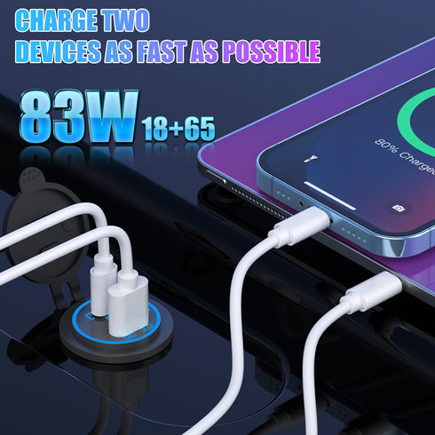 Boostable 12V USB C Outlet 65W PD3.0 Port and 18W Quick Charge 3.0 Car USB Charger Socket for Laptops Tablets Phones, Waterproof 12V/24V Socket wi...