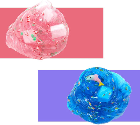 2 Packs Pink and Blue Crunchy Slime Kit for Girls,Non Sticky and Super Soft Sludge Jelly Cube Slime Toy,DIY Crystal Glue Boba Slime Party Favor fo...
