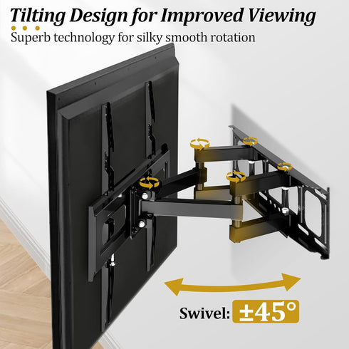 Full Motion TV Mount with Height Adjustment, TV Wall Mount Most 26-65 Inch Flat and Curved TV, Wall Mount TV Bracket Swivel Tilt Extension Levelin...