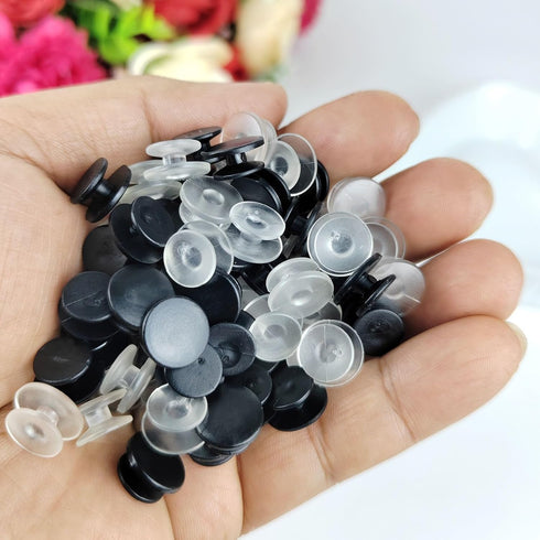 100 Pcs Buckle Plastic Button, 0.45 Inch Clear Black Plastic Buttons for DIY Shoe Back Decoration Shoe Decoration Accessories Wristband Charms DIY...