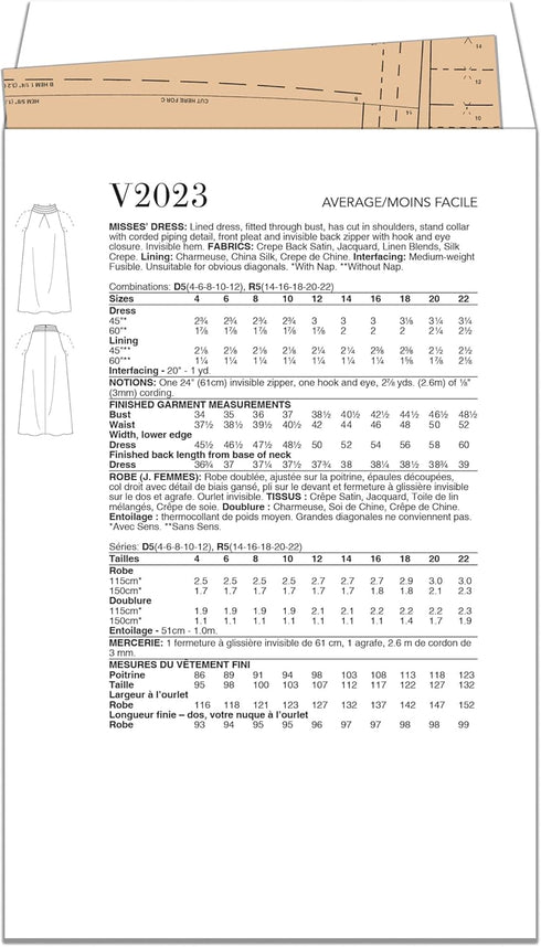 Vogue Misses' Lined Dress Sewing Pattern Packet by Tom & Linda Platt Inc, Design Code V2023, 14-16-18-20-22, Multicolor...