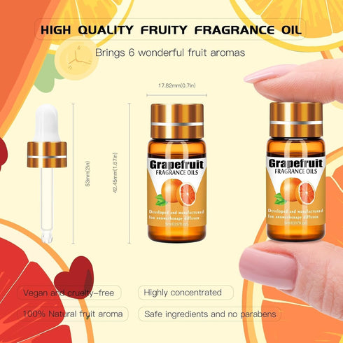 Fruity Fragrance Oil for Candle Making,Soap Making,Aromatherapy Diffuser, 6 Pcs Fragrance Oils -Coconut,Blueberry,Grapefruit,Apple,Strawberry,Mang...