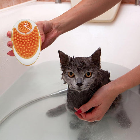 WishLotus Pet Bath Brush, Puppy Massage Brush with Shampoo Dispenser Pet Grooming Tool for Small Animals Soft Silicone Dog Shower Brush for Long S...