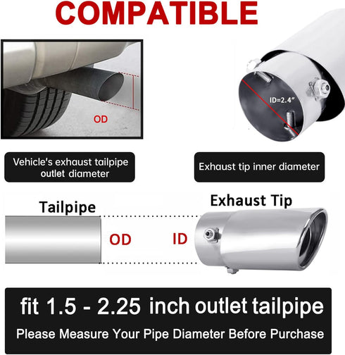 Dsycar Universal Stainless Steel 1.5" - 2.25" Inlet Exhaust Tips, Fit Pipes Diameter 1.5-2.25 inch, Adjustable Car Decoration Chrome-Plated Finish...