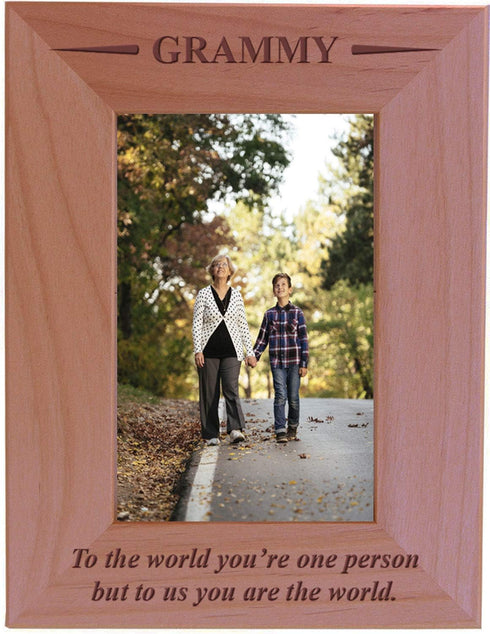 CustomGiftsNow Grammy - to The World You're one Person but to us You are The World - Engraved Wood Picture Frame (4x6 Vertical)...