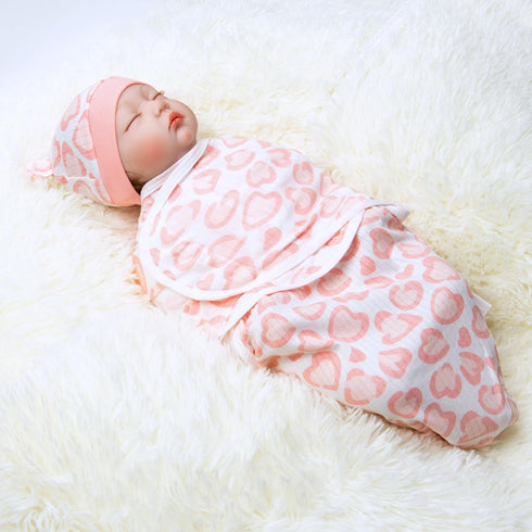 Reborn Baby Dolls Clothes Outfit Accessories Pink Heart Swaddle Blanket & Hat 2 Pcs Set for 17-22 Inch Reborn Doll Newborn Girl&Boy...