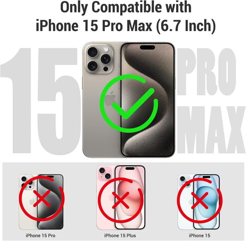 Compatible with iPhone 15 Pro Max Waterproof Case with Stand, Shockproof Dust-Proof Phone Case with Built in Screen Protector, Full Body Protectiv...