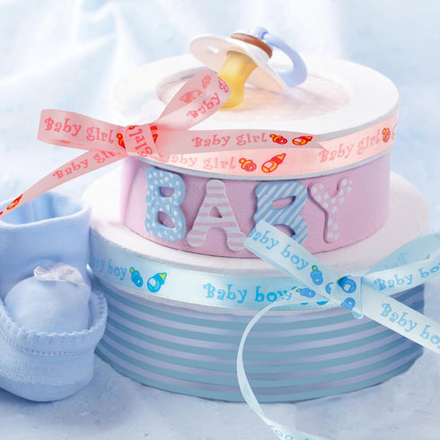 Baby Boy Ribbons, Light Blue Celebration Double Face Satin Craft Ribbon, 4/8 Inch x 100Yard, Perfect for Baby Showers Birthday Party Favors Gift W...