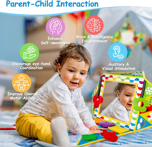 Tummy Time Baby Mirror Toys Double-Sided Black and White High Contrast Baby Toys with Squeaker for Babies Sensory Texture Infant Toys 0 3 6 9 12 M...