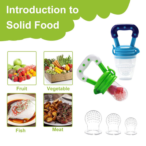 Food Feeder for Baby, Fruit Feeder Pacifier (3 Pcs) with 6 Different Sized Silicone Pacifiers 1 PCS Silicone Baby Food Dispensing Spoon 90ML with ...