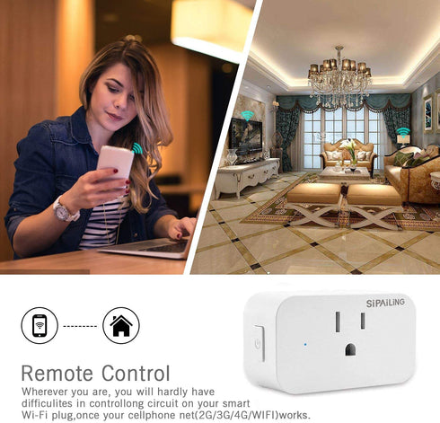 APP Updated SIPAILING 15A WiFi Smart Plugs Outlets, Mini Smart Socket Compatible with Alexa Echo Google Home, no hub Required -Timer Scene Setting...