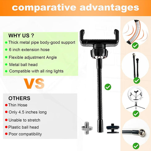 Ring Light Phone Holder Universal Phone Holder for Ring Light with 1/4 and Hot Shoe Adapter, Flexible Phone Mount for RingLight and Tripod Stand...