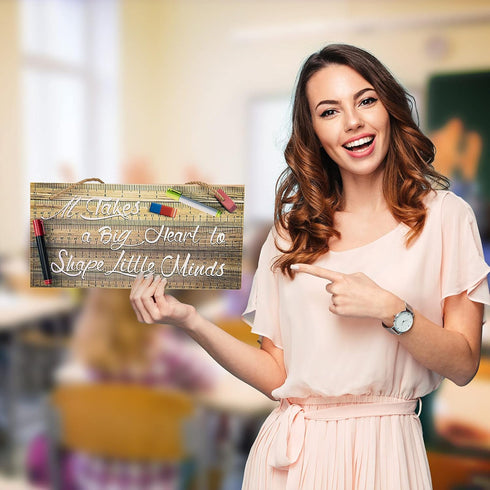 OYEFLY Teacher Appreciation Gifts,Teacher Door Hanger Set, Ruler Sign with Pencils & Erasers (brown)...