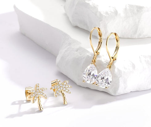 Leverback Earrings Set for Women 18K Gold Plated Cubic Zirconia Dangle Earrings Hypoallergenic Jewelry Gifts for Her...