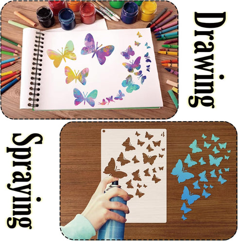 Large Butterfly Stencils for Painting A4 Butterfly Stencil Paint Stencils for Painting on Wood Burning Art Craft Canvas Furniture Wall (12 butterf...