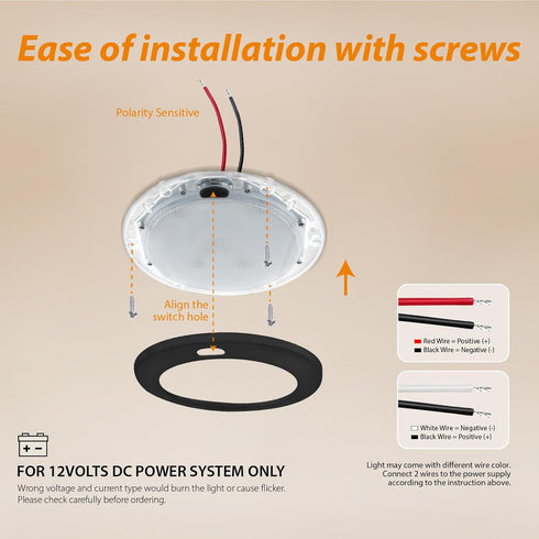 Dream lighting 12Volt RV LED Interior Light Fixture Black Shell Ceiling Downlight with Switch Warm White Lighting 300lm 5inch...