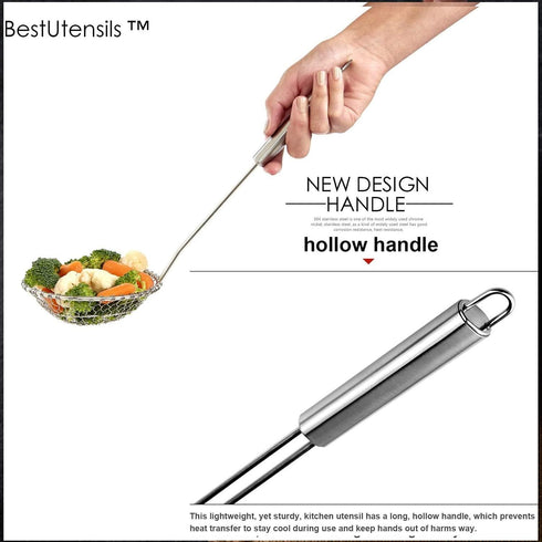 Best Utensils Asian Kitchen Stainless Steel Spider Strainer Professional Wire Skimmer with Spiral Mesh (7-Inch Strainer Basket)...