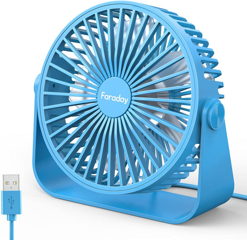 FARADAY USB Desk Fans 5 Inches Portable Table Fans 360° Head Rotation Small Personal Desktop Fan for Home Office, 3 Speeds, Blue...